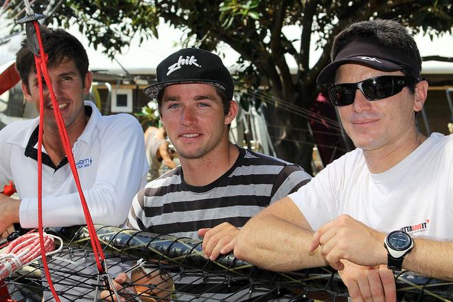 Australian 18ft Skiff League Club Championship 2013 - Winning crew Seve, Josh, Scott © Frank Quealey /Australian 18 Footers League http://www.18footers.com.au